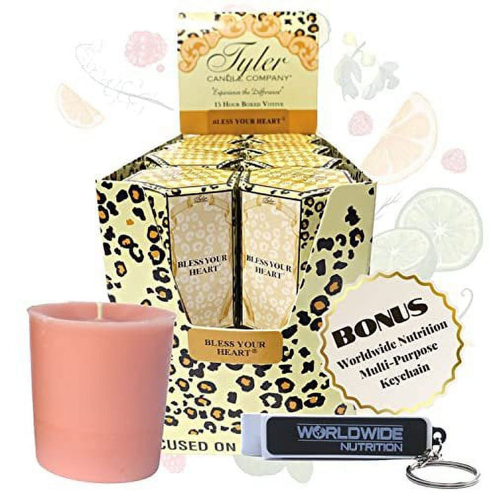 Tyler Candle Company Bless Your Heart Votive Candles - Luxury Scented Candle with Essential Oils - 16 Pack of 2 oz Small Candles with 15 Hour Burn Time Each - with Bonus Key Chain
