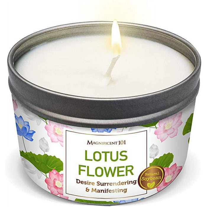 Magnificent 101 Long Lasting Lotus Flower Aromatherapy Candle | 6 Oz - 35 Hour Burn Time Paraffin Free, All Natural & Organic Soy Wax Candle for Desire Surrendering, Manifestation & Purification