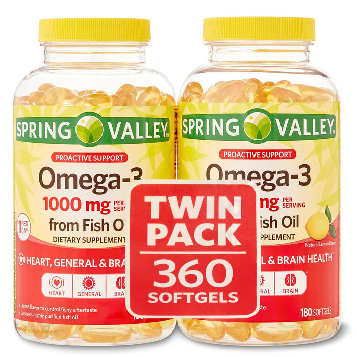 Spring Valley Omega-3 Natural Lemon Flavor Dietary Supplement Twin Pack; 1000 mg; 360 count