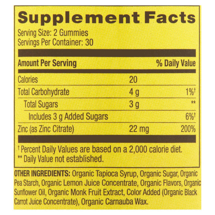 Spring Valley Zinc Organic Vegetarian Gummies; 22 mg; 60 Count