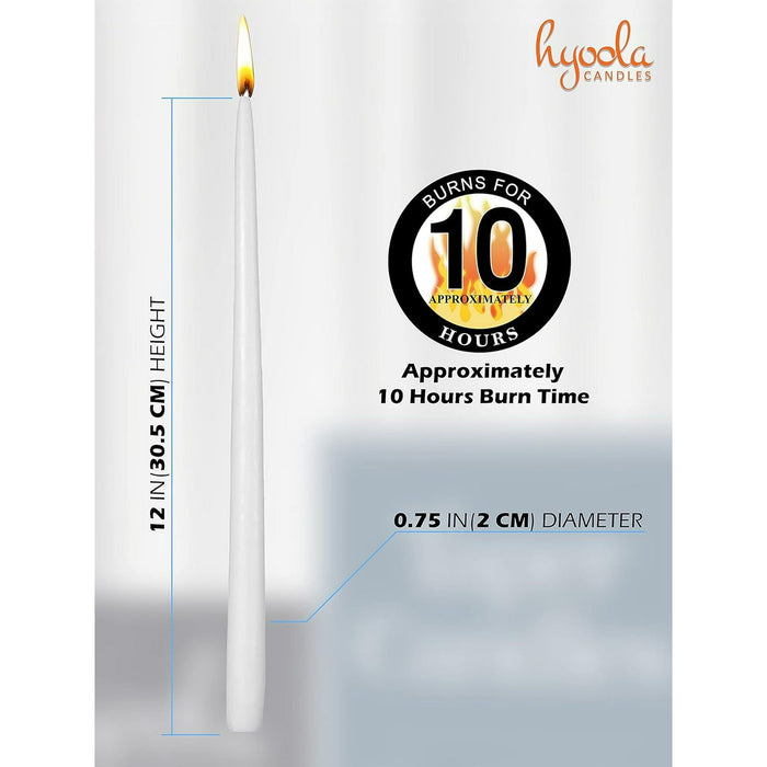 Hyoola 12" White Dripless European Made Taper Candles, Unscented Paraffin Wax with Cotton Wicks, 12-Pack