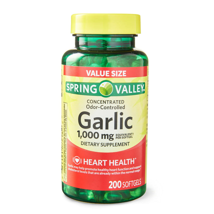 Spring Valley Odor-Controlled Garlic Softgels Dietary Supplement; 1000 mg; 200 Count
