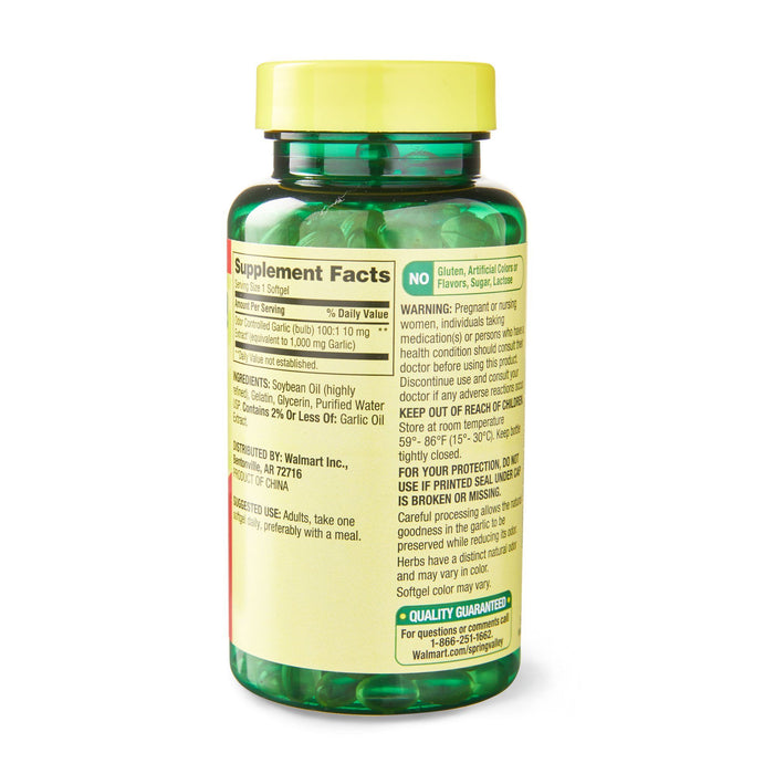 Spring Valley Odor-Controlled Garlic Softgels Dietary Supplement; 1000 mg; 200 Count