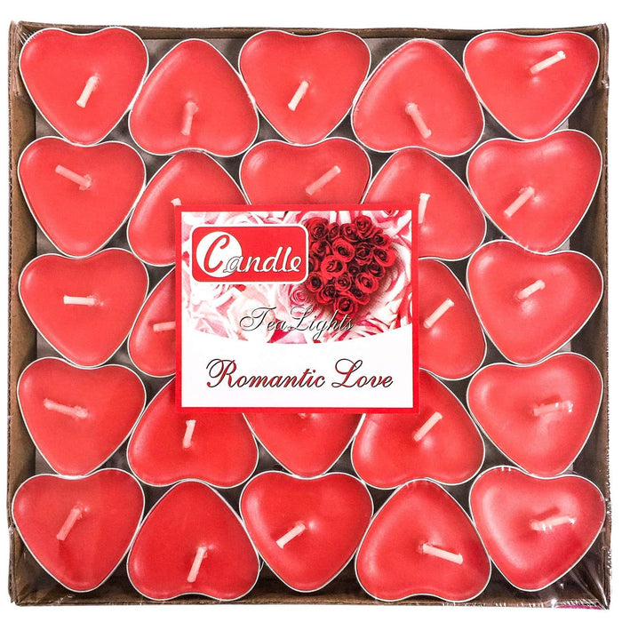 50Packs Heart Shaped Tealight Candles(25 x 2 layers),Romantic Love Unscented Tea Lights Candles,Dripless & Long Lasting Smokeless Mini Tealight Candles for Mood,Romantic Decor,Pool,Dinners,Home,Weddin