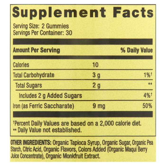 Spring Valley Iron Organic Vegetarian Gummies; 9 mg; 60 Count