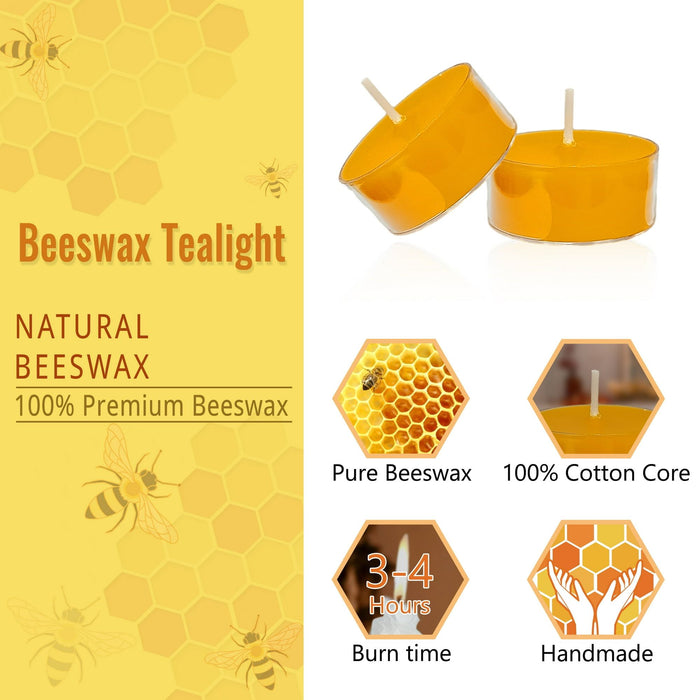 Beeswax Tealight Candles Handmade Candlesticks,24pcs Round Tea Light Candles Natural Bees Wax Tealight Candle Smokeless Candle Stciks for Spa Home Decor Party Gifts