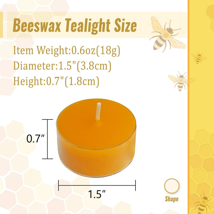 Beeswax Tealight Candles Handmade Candlesticks,24pcs Round Tea Light Candles Natural Bees Wax Tealight Candle Smokeless Candle Stciks for Spa Home Decor Party Gifts