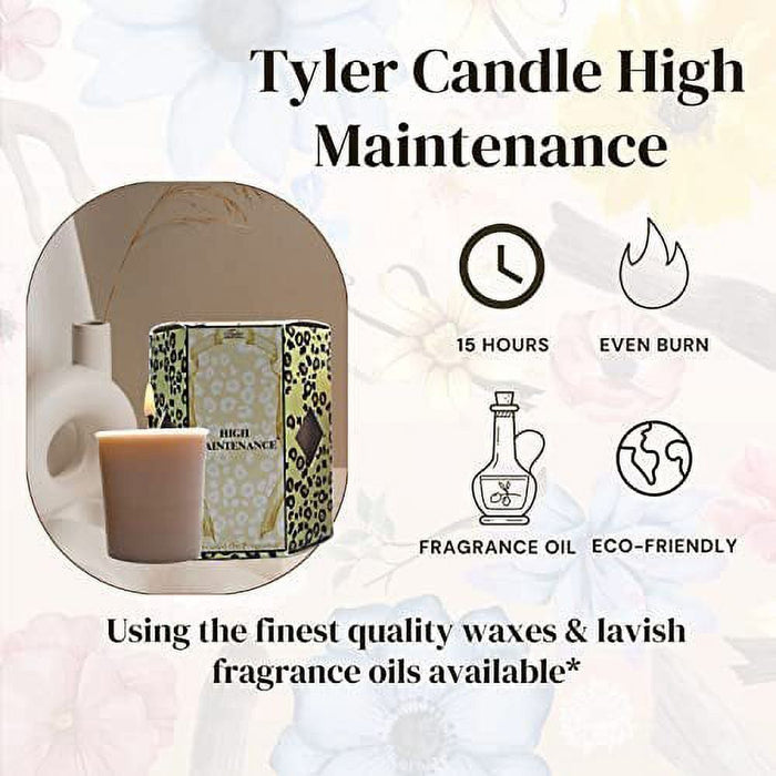 Tyler Candle Company High Maintenance Votive Candles - Luxury Scented Candle with Essential Oils - 16 Pack of 2 oz Small Candles with 15 Hour Burn Time Each - with Bonus Key Chain