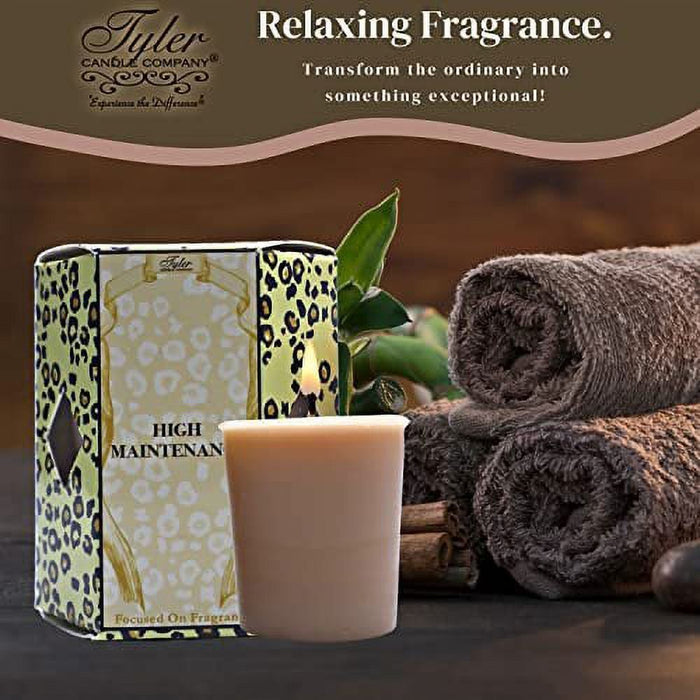Tyler Candle Company High Maintenance Votive Candles - Luxury Scented Candle with Essential Oils - 16 Pack of 2 oz Small Candles with 15 Hour Burn Time Each - with Bonus Key Chain