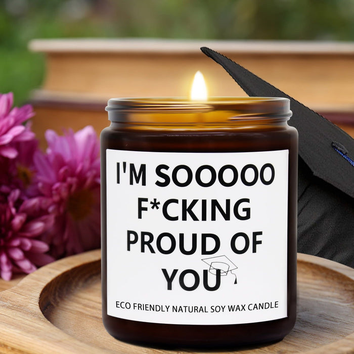 Nrnio Graduation Gift for Her/Him, Sooooo Proud of You Graduation Candle Soy Wax Lavender Scented Candle for Party Decorations, High School College Grad Gift, Best Friend Gift, 15OZ, 100Hr Burn Time