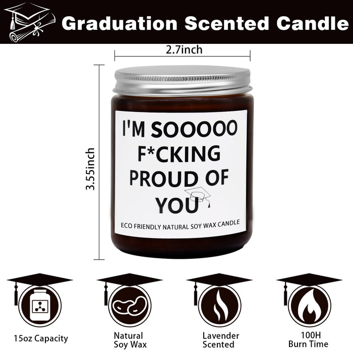 Nrnio Graduation Gift for Her/Him, Sooooo Proud of You Graduation Candle Soy Wax Lavender Scented Candle for Party Decorations, High School College Grad Gift, Best Friend Gift, 15OZ, 100Hr Burn Time