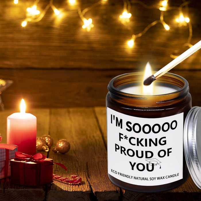 Nrnio Graduation Gift for Her/Him, Sooooo Proud of You Graduation Candle Soy Wax Lavender Scented Candle for Party Decorations, High School College Grad Gift, Best Friend Gift, 15OZ, 100Hr Burn Time