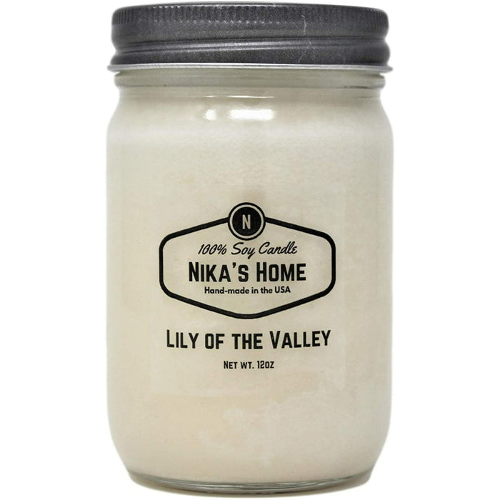 Nika's Home Lily of The Valley Soy Candle 12oz Mason Jar Non-Toxic White Soy Candle Handmade, Long Burning 50-60 Hours Highly Scented All Natural, Clean Burning Candle Gift D¨¦cor