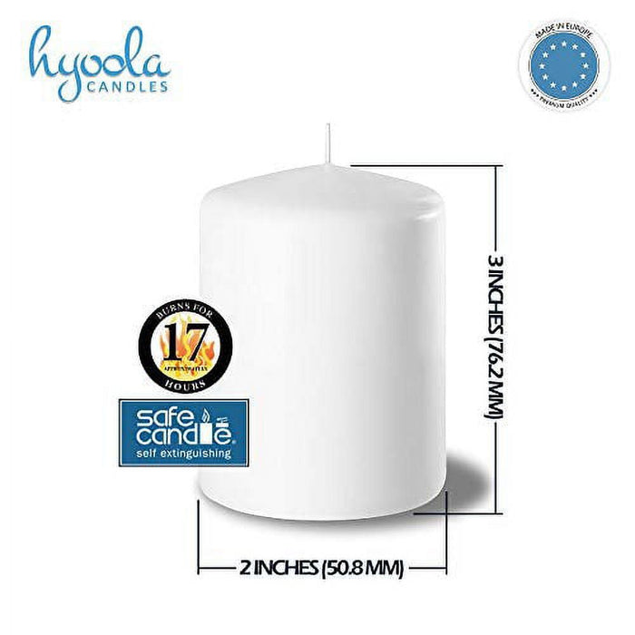 Hyoola 2 x 3 White Unscented European Made Pillar Candles, Dripless Paraffin Wax with Smokeless Cotton Wicks, 4-Pack