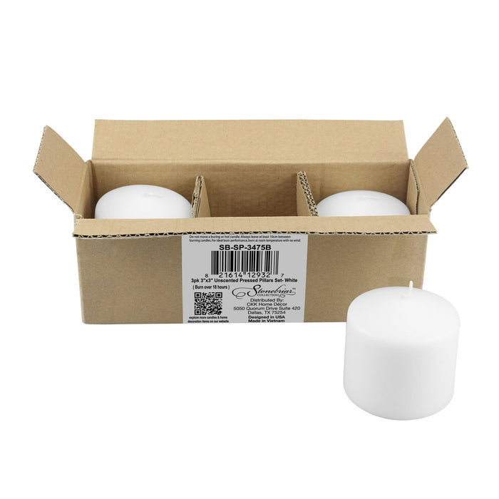 Stonebriar 3" x 3" Unscented 1-Wick White Pillar Candles, 3 Pack