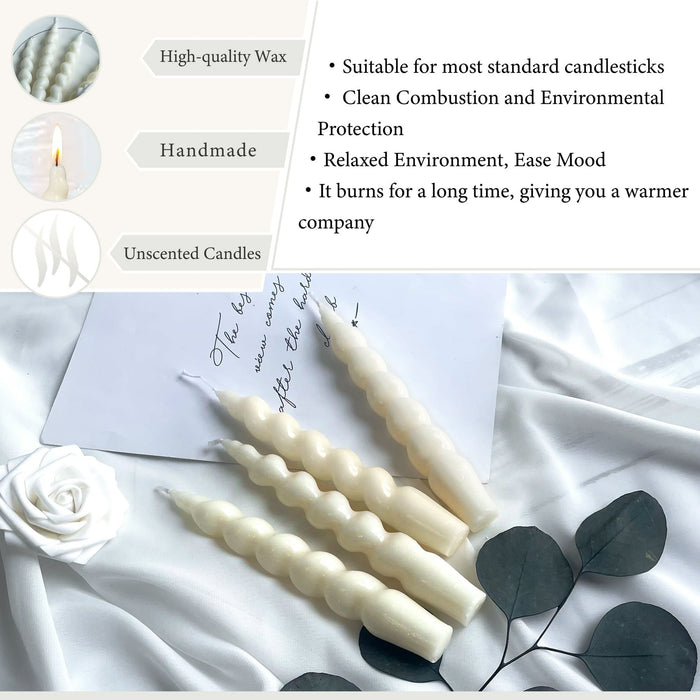 FCMSHAMD 7.5 Inch Spiral Taper Candles Set of 4 Burn Time 6 H Unscented Smokeless for Wedding Dinner Decoration Candle Sticks