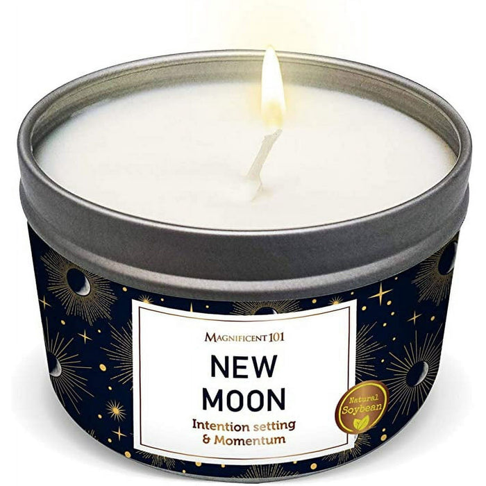 Magnificent 101 Long Lasting New Moon Aromatherapy Candle | 6 Oz - 35 Hour Burn Time | All Natural Soy Wax Candle with Sage, Sandalwood & Bergamot for House Energy Cleansing, Momentum & Manifestation