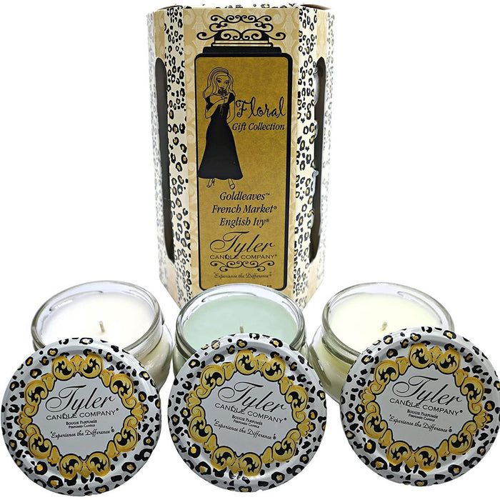 Tyler Candle Company, Floral Gift Collection, Scented Candles Gifts for Women, Ultimate Aromatherapy Experience, 3 Luxurious Candles with Essential Oils, 3.4 oz Each