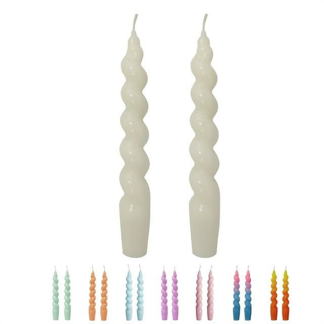 FCHSHAMD 7.3'' White Taper Candles - Unscented Spiral Candlesticks 2 Pack