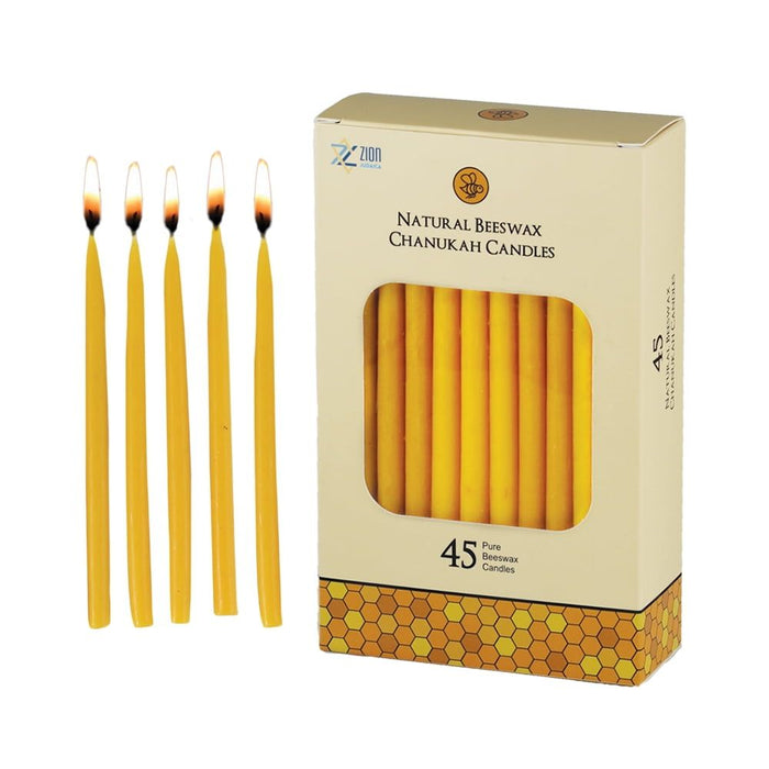 Zion Judaica Quality Natural Beeswax Hanukkah Candles Set of 45 - Standard Size Chanukah Candle 5.75" Tall - Premium Bee Wax Chanukkah Candles Fits Standard Menorahs Natures Best Bees wax Candles