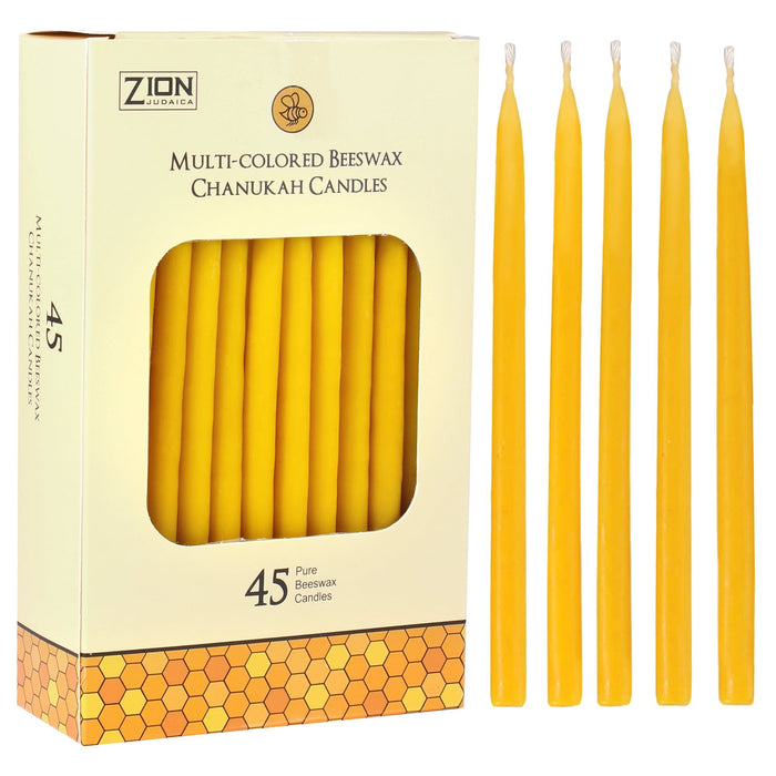 Zion Judaica Quality Natural Beeswax Hanukkah Candles Set of 45 - Standard Size Chanukah Candle 5.75" Tall - Premium Bee Wax Chanukkah Candles Fits Standard Menorahs Natures Best Bees wax Candles