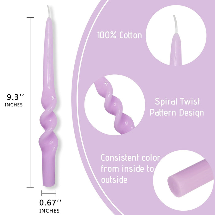 FCMSHAMD Dripless Taper Candles 10 inch Purple Handmade Candle Sticks Unscented Candles, Pack of 2