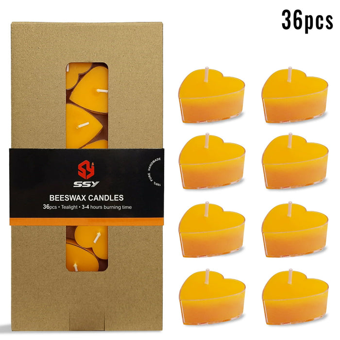 FCMSHAMD Tea Lights - Pack of 36, Premium Beeswax, 0.6 oz Each, 3-4 Hours Burn Time