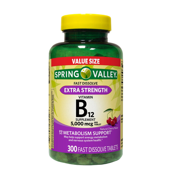 Spring Valley Extra Strength Vitamin B12 Fast Dissolve Dietary Supplement; 5000 mcg; 300 Count