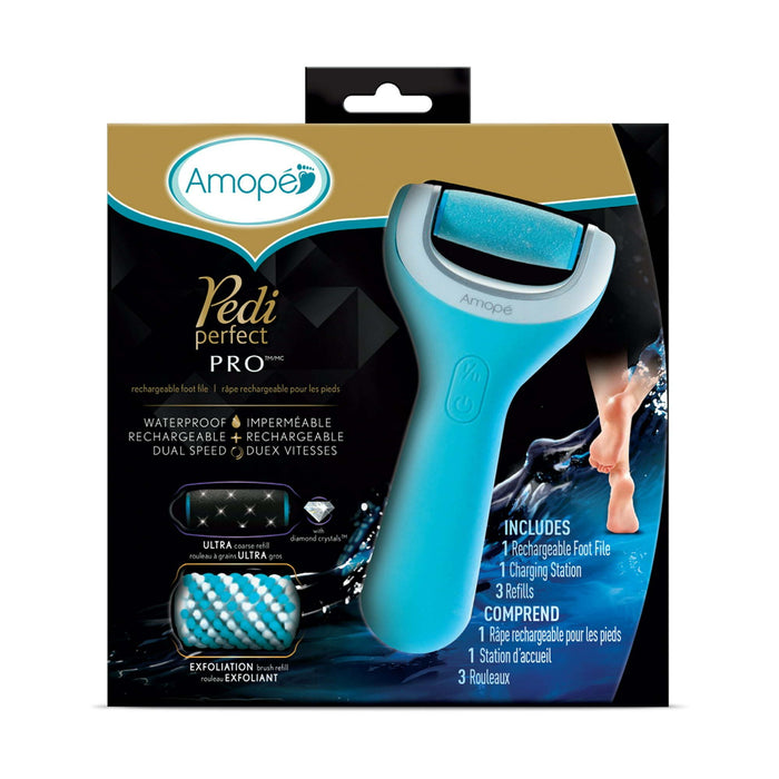 Amope Pedi Perfect Pro Rechargeable Foot File Dual- Speed with Diamond Crystals for Feet Hard and Dead Skin Ultra Coarse Refill Head (Blue Gadget) 1 Count