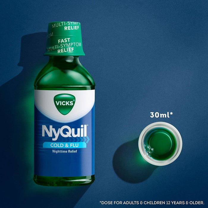 Vicks NyQuil Nighttime Cold & Flu Relief, Original Flavor, 12 fl oz