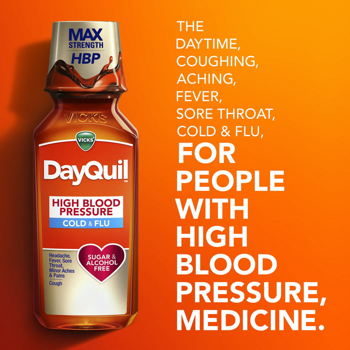 Vicks DayQuil High Blood Pressure Cold & Flu Relief Liquid Medicine, Over-the-Counter Medicine, 8 Oz