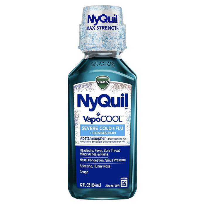 Vicks NyQuil Severe Vapocool Cold, Flu + Congestion, Liquid over-The-Counter Medicine, 12 fl oz