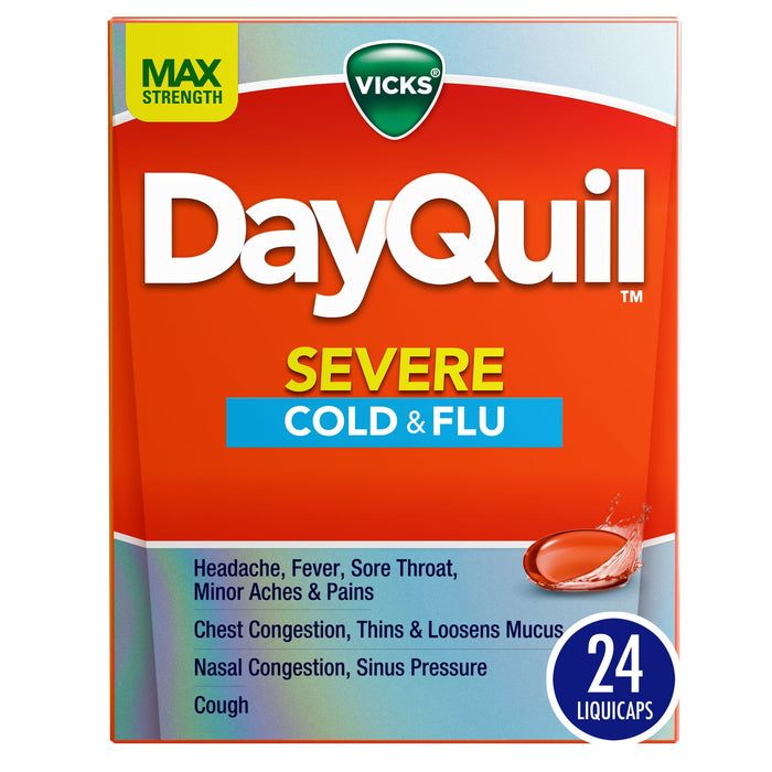 Vicks DayQuil Severe Liquicaps, Cough, Cold and Flu Relief, over-the-counter Medicine, 24 Ct