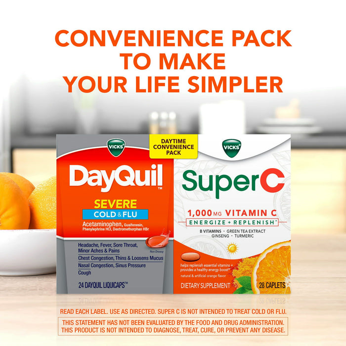 DayQuil Severe Liquicaps Medicine and Super C Daily Supplement Tablet Convenience Pack, 26 Ct