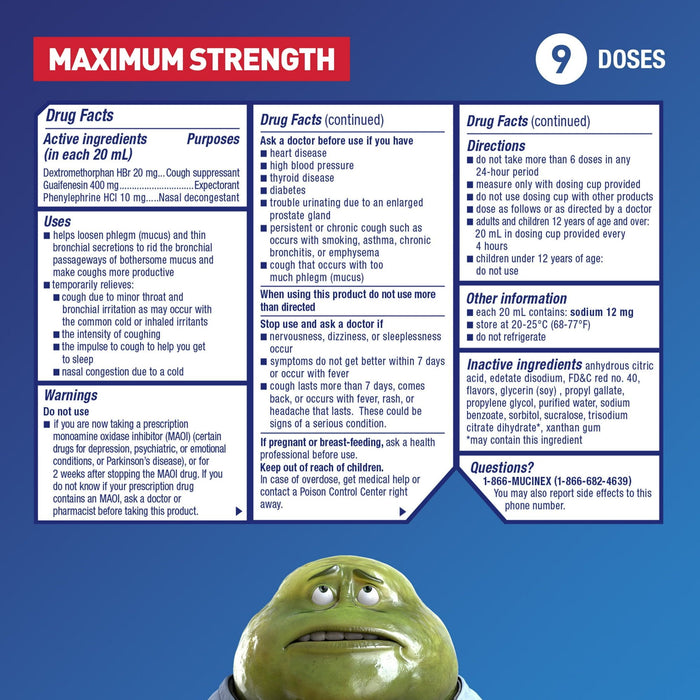 Mucinex Fast-Max Severe Congestion & Cough Medicine, OTC Sinus/Nasal Decongestant, Expectorant, 6 fl oz