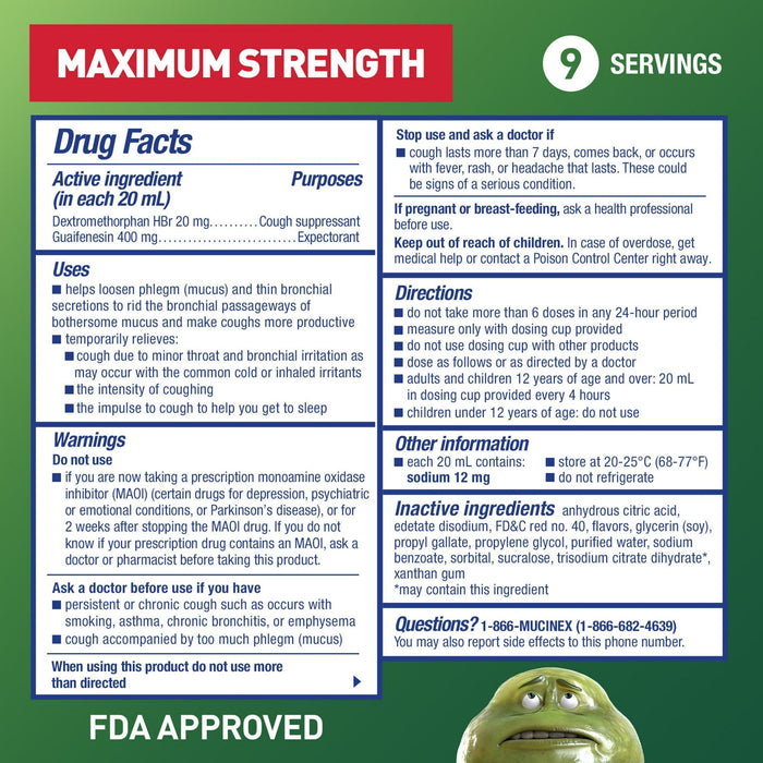 Mucinex Fast-Max DM Max Strength Expectorant & Cough Medicine, Excess Mucus Relief, FSA/HSA, 6 fl oz