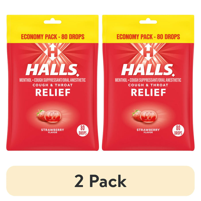 (2 pack) HALLS Relief Strawberry Cough Drops, Economy Pack, 80 Drops