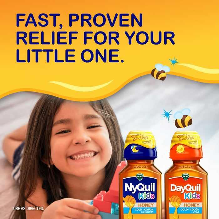 Vicks DayQuil Kids & NyQuil Kids Cold & Cough Relief, over-the-Counter Medicine, Honey, 2x12 fl oz