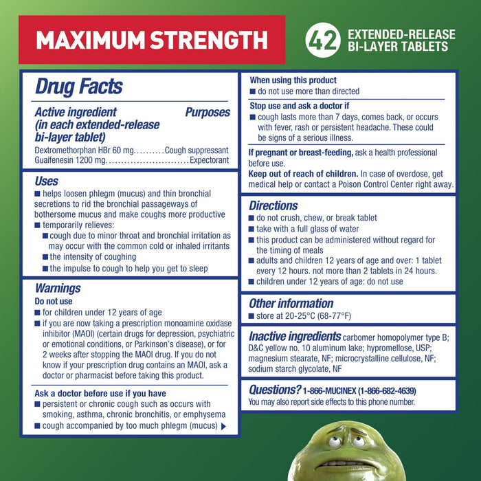 Mucinex DM 12 Hour Max Strength Expectorant & Cough Medicine, Excess Mucus Relief, FSA, 42 Tablets