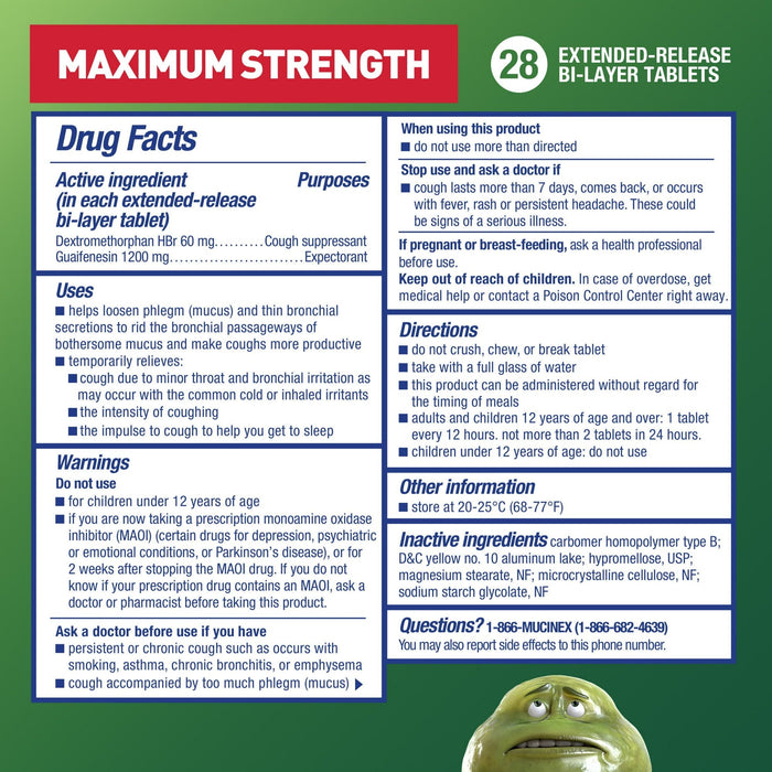 Mucinex DM 12 Hour Max Strength Expectorant & Cough Medicine, Excess Mucus Relief, FSA, 28 Tablets
