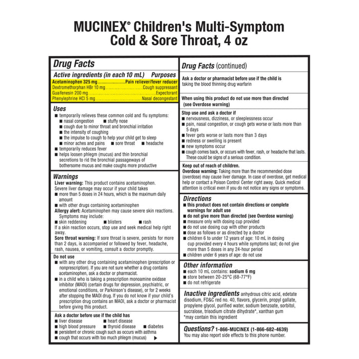 Mucinex Children's Cold and Flu, OTC' Cough Medicine for Kids, Very Berry Flavor Liquid, 4 fl oz