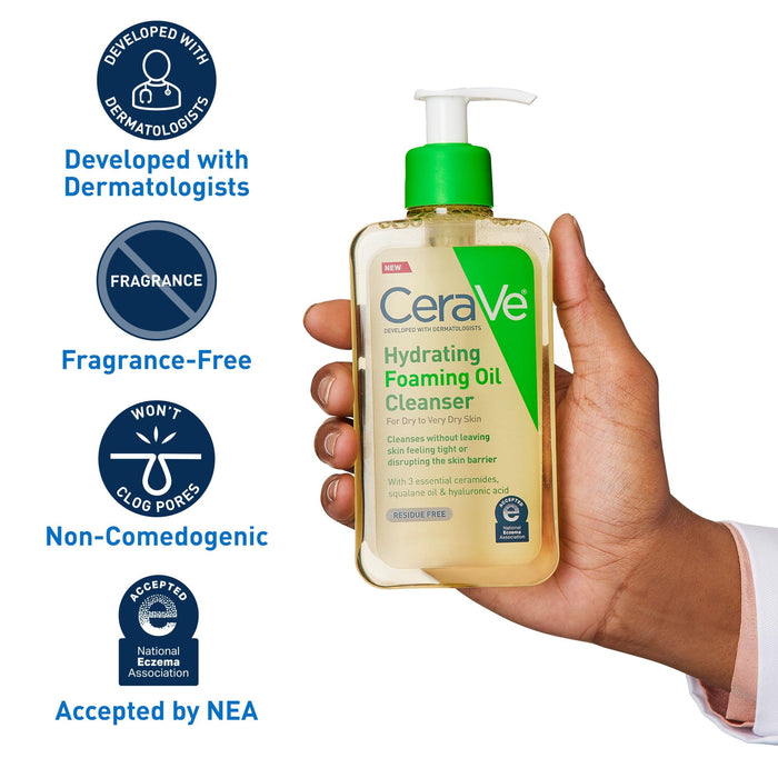 CeraVe Hydrating Foaming Oil Facial Cleanser, Dry Skin Face Wash with Hyaluronic Acid, 8 fl oz