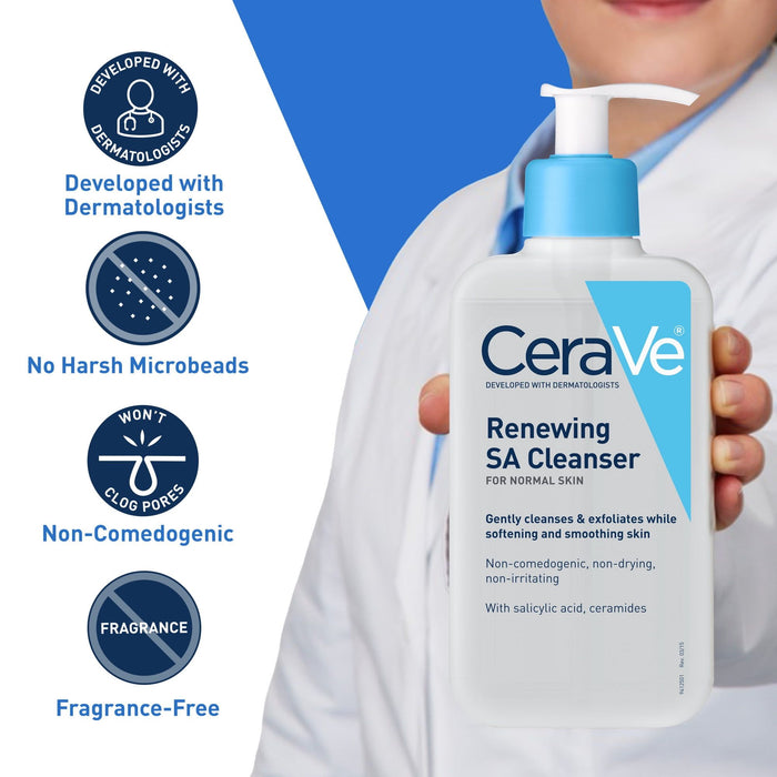 CeraVe Renewing SA Cleanser, Salicylic Acid Foaming Gel Face Wash For Smooth Skin, 8 fl oz