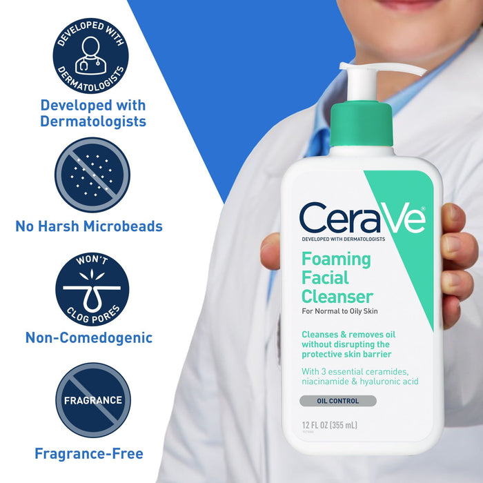 CeraVe Foaming Facial Cleanser, Oil Control Face & Body Wash for Normal to Oily Skin, 16 fl oz.