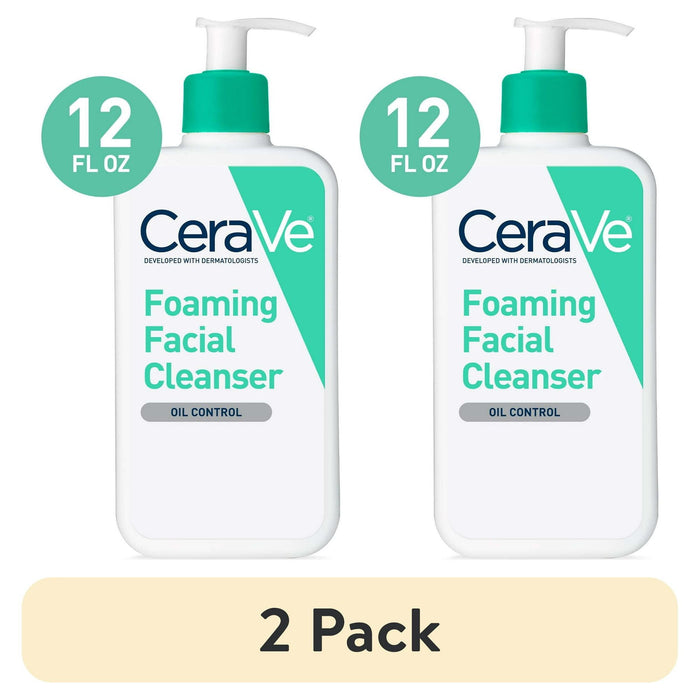 (2 pack) CeraVe Foaming Facial Cleanser, Daily Face Wash for Normal to Oily Skin, 12 fl oz