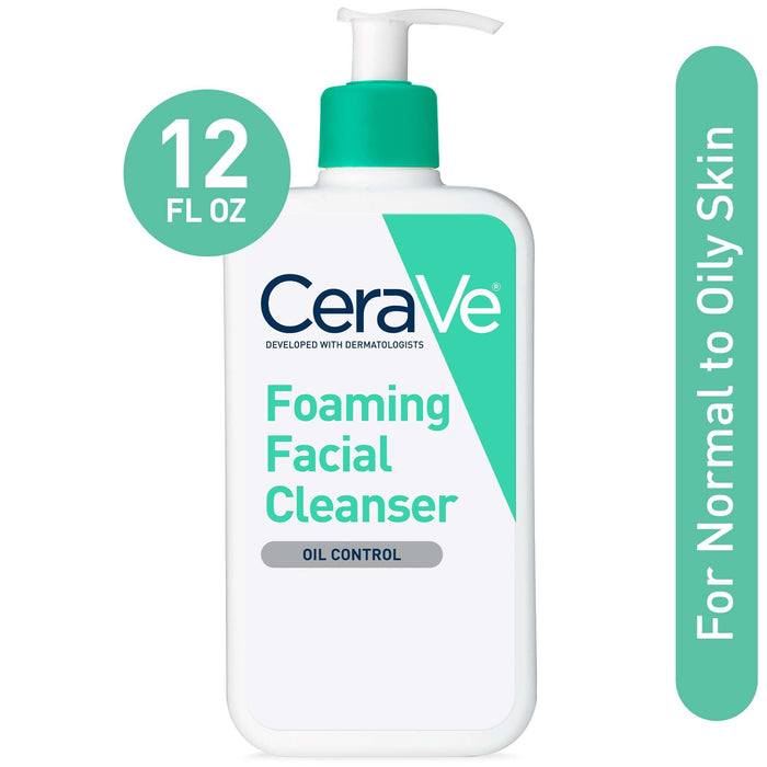 (2 pack) CeraVe Foaming Facial Cleanser, Daily Face Wash for Normal to Oily Skin, 12 fl oz