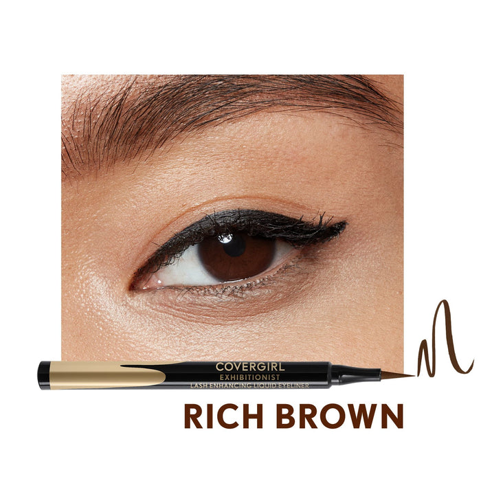 COVERGIRL Exhibitionist Lash Enhancing Liquid Eyeliner, 300 Rich Brown Waterproof, 0.3 fo