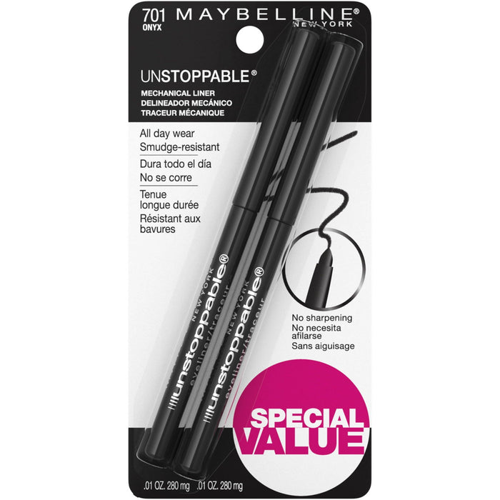 Maybelline Unstoppable Waterproof Eyeliner, Onyx, 2 Pack