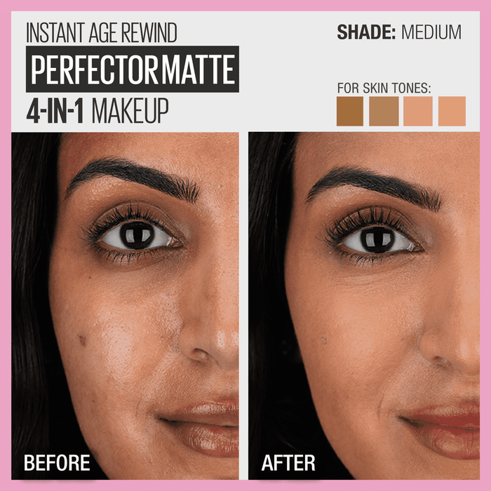 Maybelline Instant Age Rewind 4-In-1 Matte Foundation Makeup, Medium, 1 fl oz