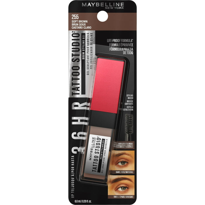 Maybelline Tattoo Studio Brow Styling Gel, Up to 36HR Wear, Soft Brown, 0.2 fl oz